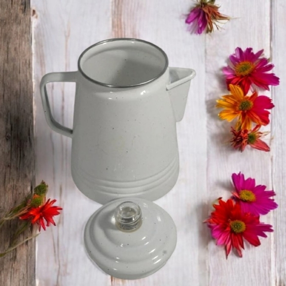 Enamelware Decorative White Coffee Percolator - Picture 6 of 12